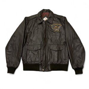 Vintage Top of the World Brown Leather Bomber Jacket